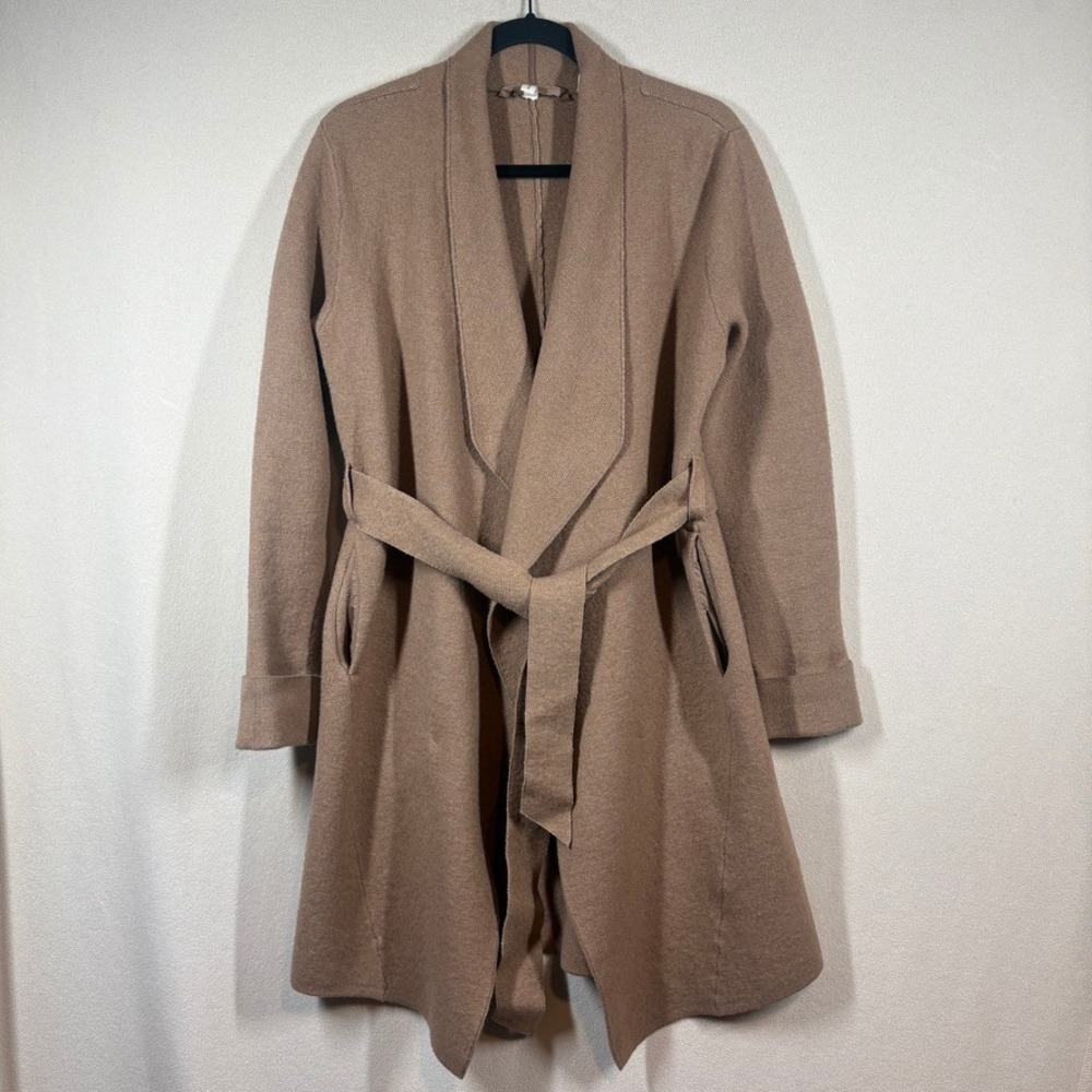 Moth Anthropologie Mayella Cozy Tan Wool Blend Belted Cardigan Sweater Coat XS